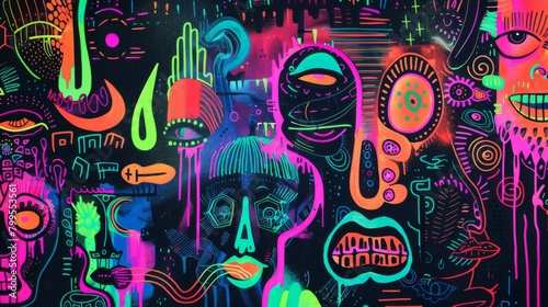 Doodle Style Neon Concept Art   Backdrop   Background   Wallpaper