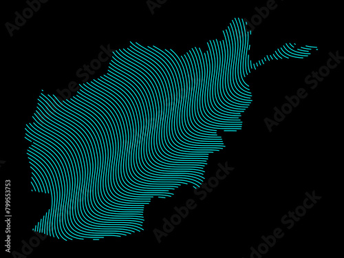 A sketching style of the map Afghanistan. An abstract image for a geographical design template. Image isolated on black background.