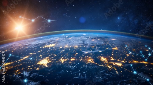 The earth with global communication and technology lines. 