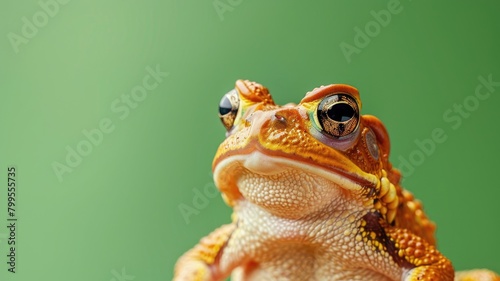 Close-up of orange frog against green background photo