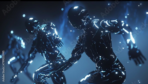 Illuminate the metallic arms of robotic dancers in a luminescent