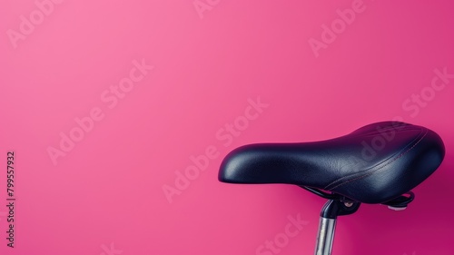 Black bike saddle against vibrant pink background