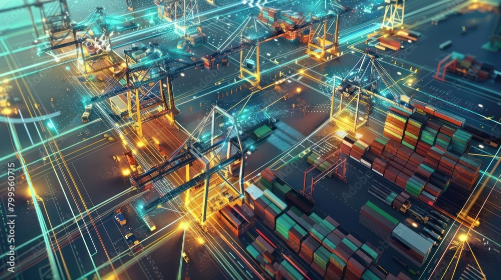 Container port pier aerial drone view from above Container port pier aerial drone view from above