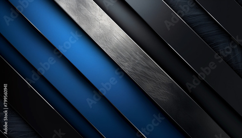 Sleek Metallic Edge - Abstract Linear Art in Shades of Blue and Textured Black for Sophisticated Modern Decor