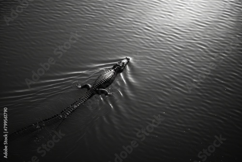 A crocodile is swimming in the water photo