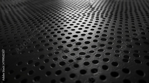 A close up of a black surface with many small holes