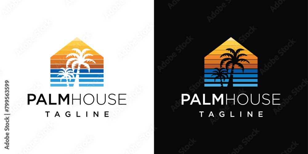 palm tree house logo vector illustration	