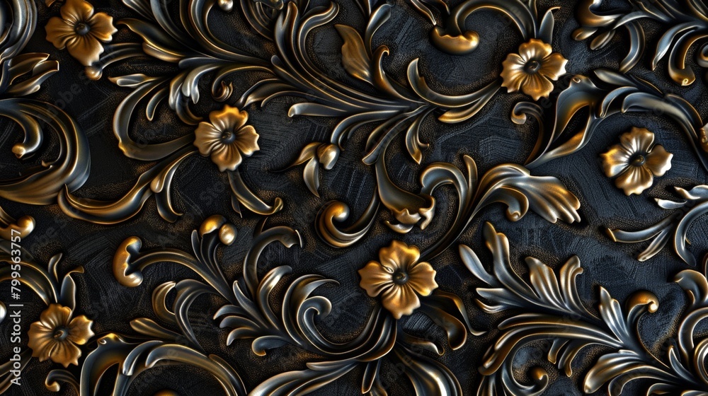 Close-up of a intricate gold and black patterned wall Close-up of a intricate gold and black patterned wall