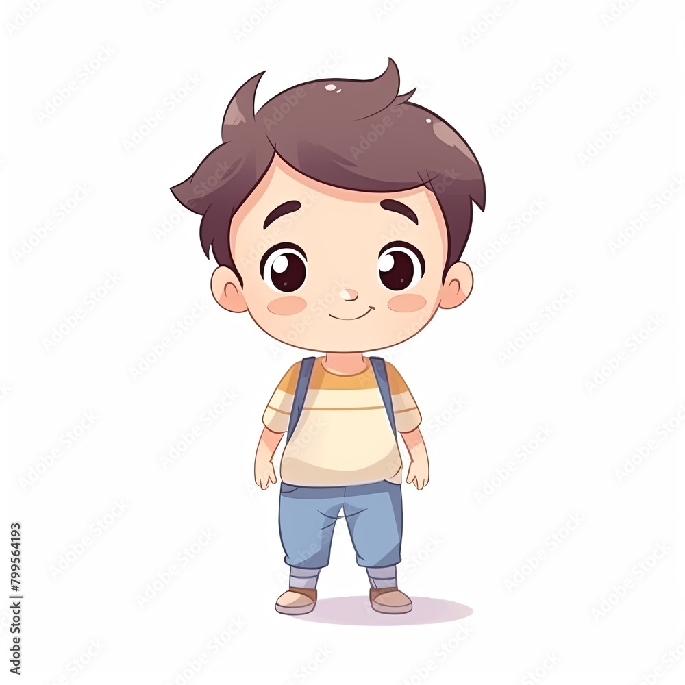 flat illustration of cute pleasant boy, friendly character, white background flat illustration of cute pleasant boy, friendly character, white background