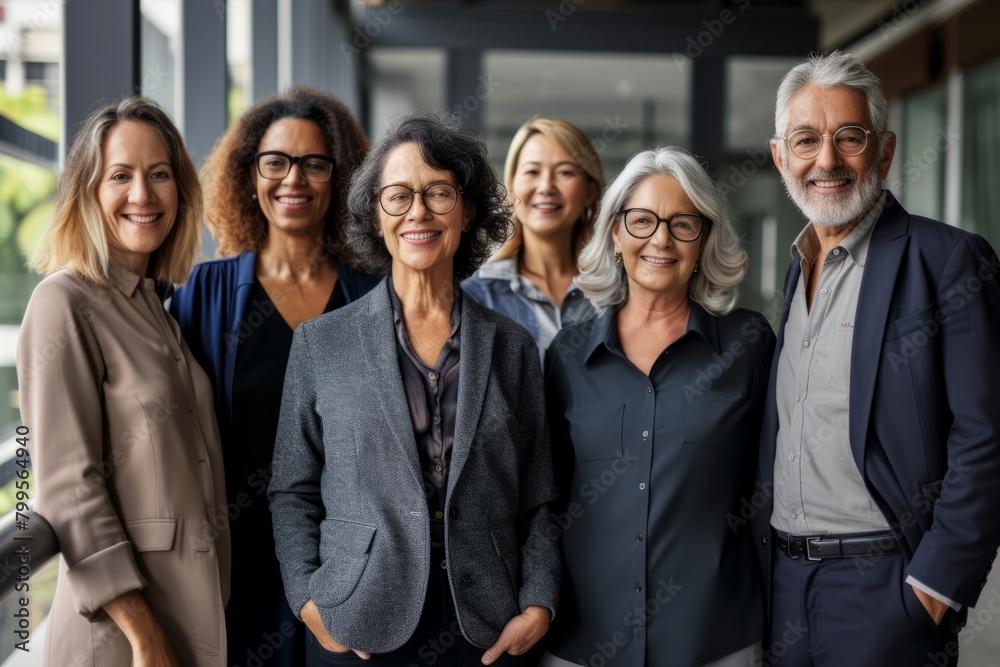 Group of business people standing in a row and smiling at the camera Group of business people standing in a row and smiling at the camera