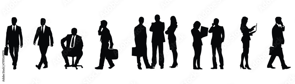 Silhouette of business people posing isolated on white stock illustration Silhouette of business people posing isolated on white stock illustration
