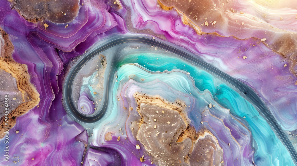 Geode Magic - Abstract Mineral Art with Amethyst and Aqua Hues for Luxurious Modern Decor