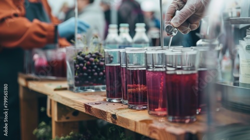 A free sample station allowing attendees to try different elderberry drinks and discover their favorites. photo