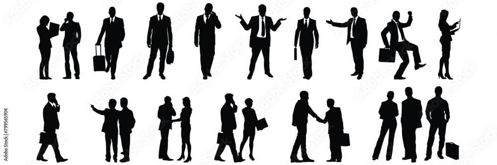 Silhouette of business people posing isolated on white stock illustration