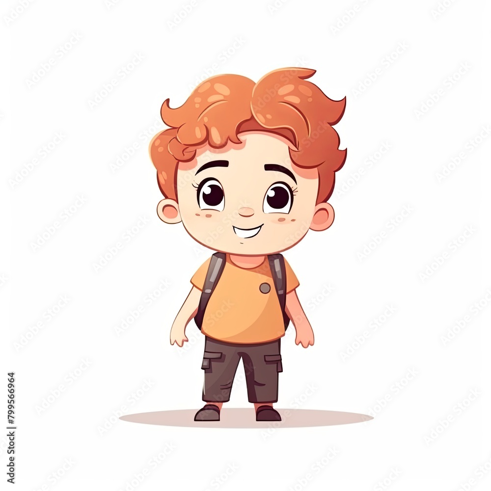 flat illustration of cute pleasant boy, friendly character, white background flat illustration of cute pleasant boy, friendly character, white background
