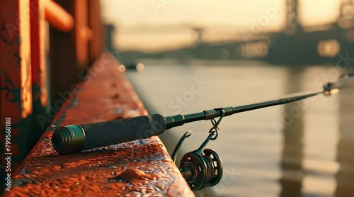 fishing rod on the bridge. 4k video photo