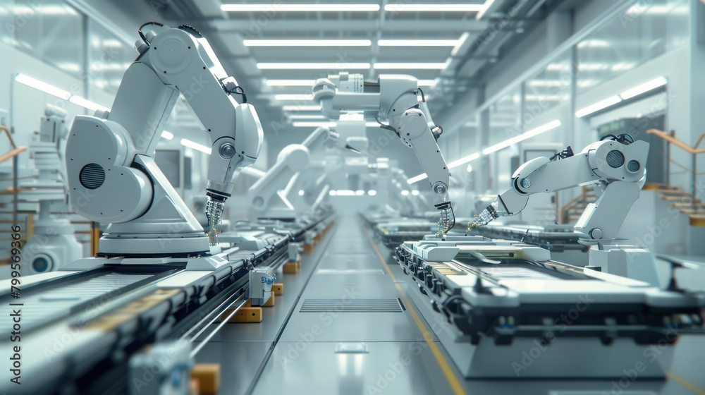 Robotic arm works in factory automation revolution industry 4.0 Robotic arm works in factory automation revolution industry 4.0