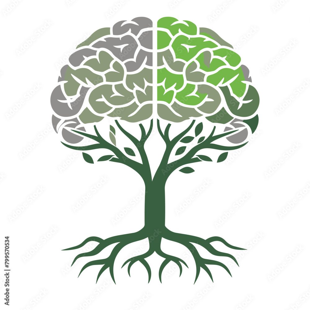Vecteur Stock stylized illustration of a brain tree with leafy branches ...
