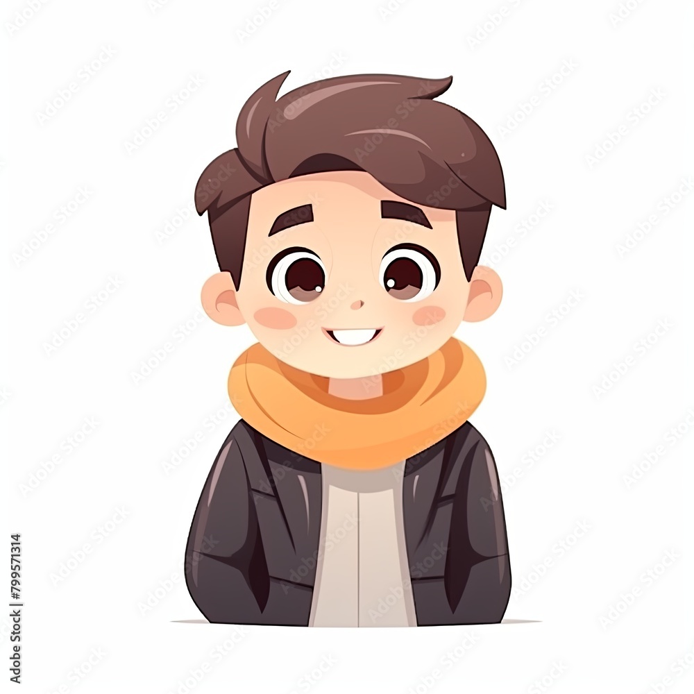 flat illustration of cute pleasant boy, friendly character, white background