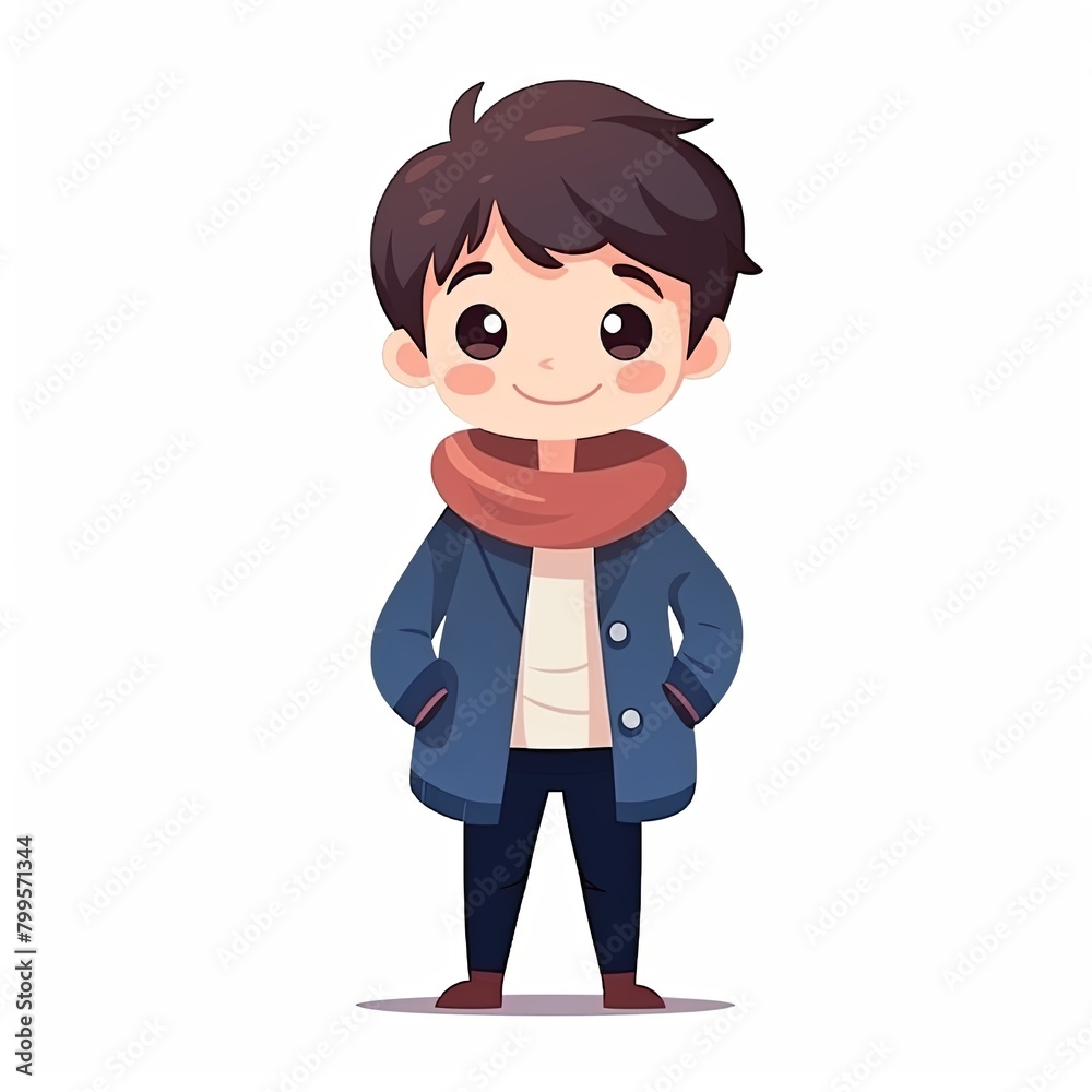 flat illustration of cute pleasant boy, friendly character, white background flat illustration of cute pleasant boy, friendly character, white background