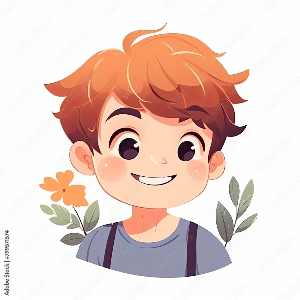 flat illustration of cute pleasant boy, friendly character, white background