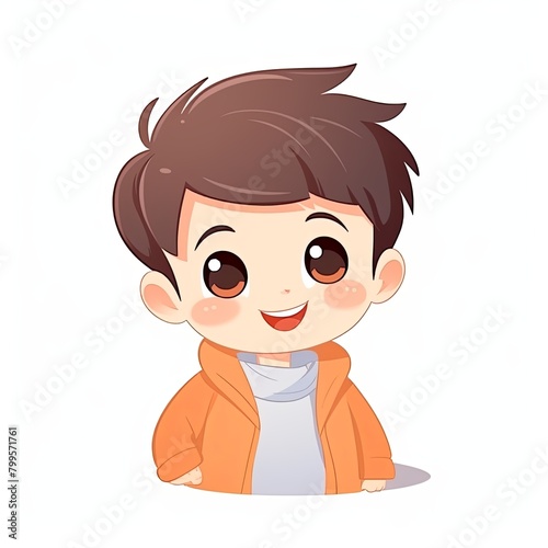 flat illustration of cute pleasant boy, friendly character, white background
