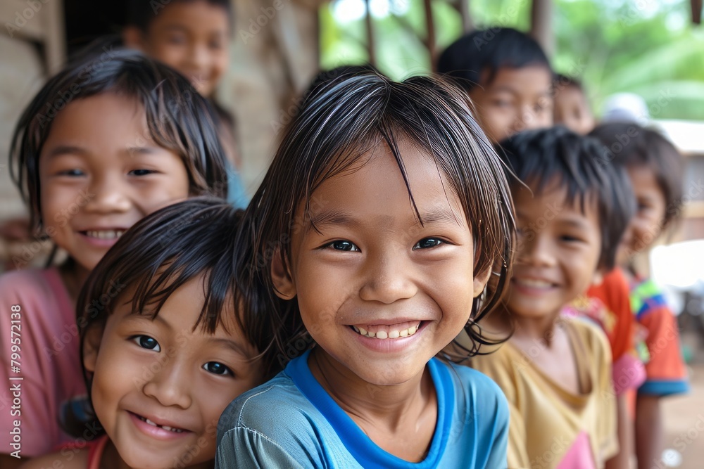 Group of happy smiling asian children looking at camera in school. Group of happy smiling asian children looking at camera in school.