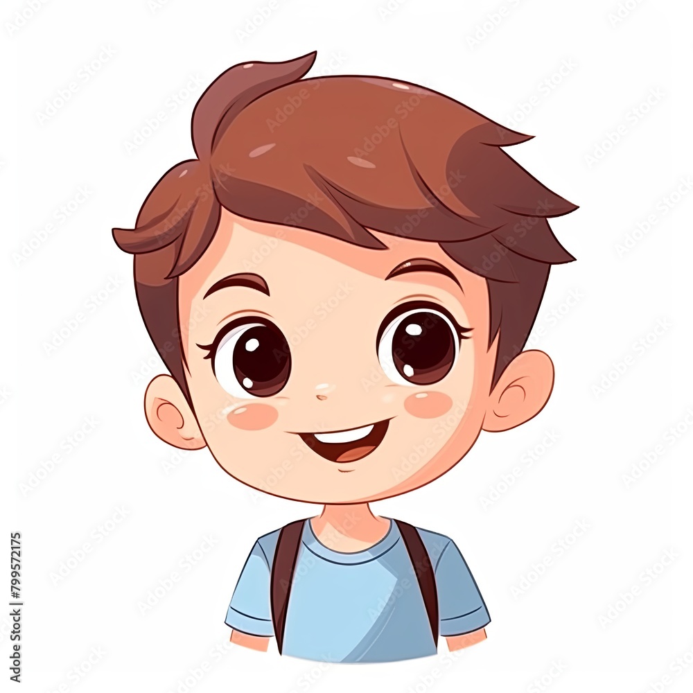 flat illustration of cute pleasant boy, friendly character, white background