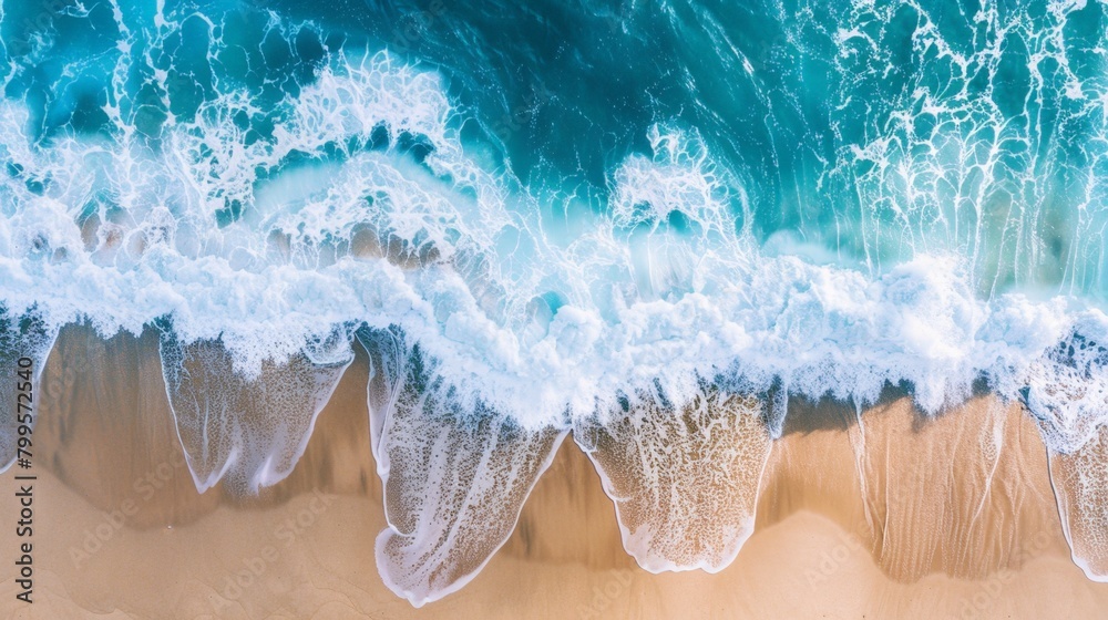 Aerial view of beach with wave on sand