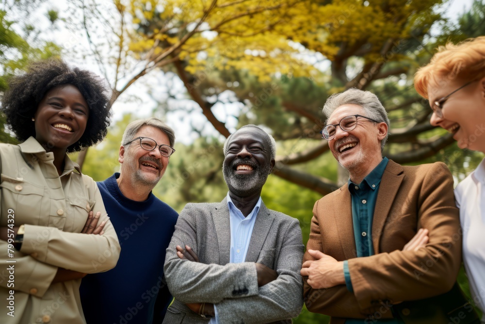 Group of multiethnic people standing together in the park and smiling Group of multiethnic people standing together in the park and smiling