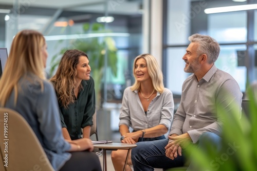 Group of business people working together in modern office. Selective focus.