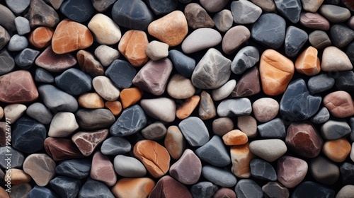 Close-up of various pebble stones with a range of natural hues and smooth textures.