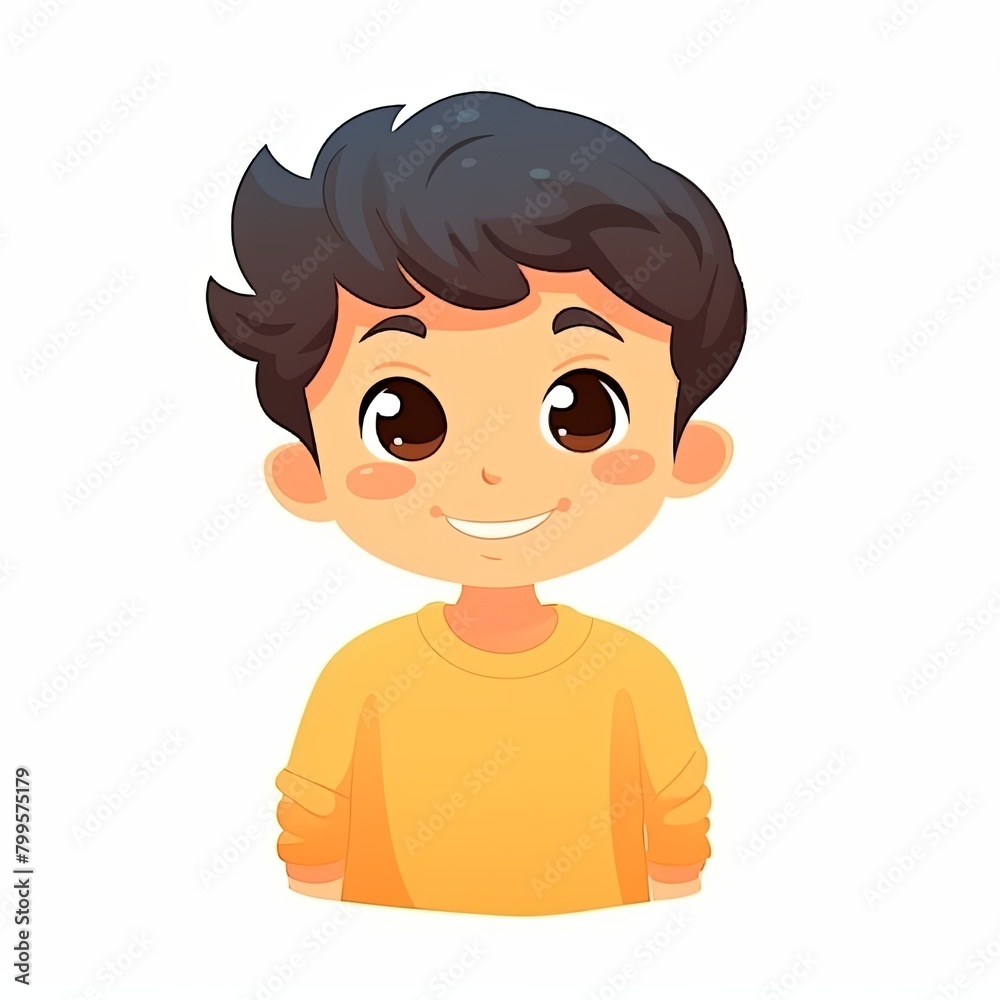 flat illustration of cute pleasant boy, friendly character, white background - flat illustration of cute pleasant boy, friendly character, white background -