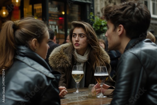 Young couple drinking beer in a pub. Selective focus on the girl