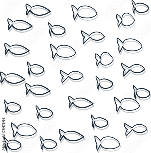There are many fish in the image, indicated by shadows. The art is suitable for aquarium themes or zoological projects.