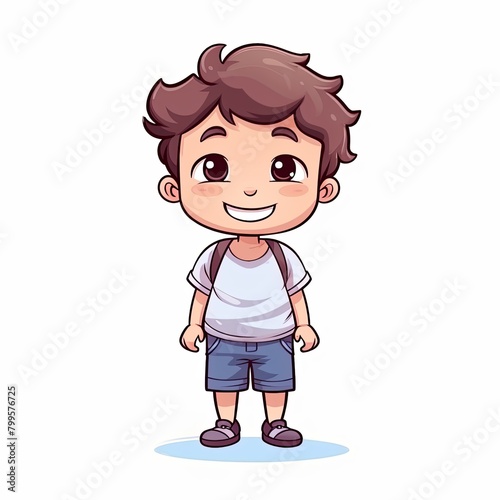 flat illustration of cute pleasant boy, friendly character, white background -