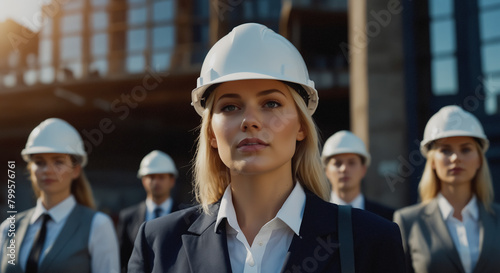 Businesswomen Wearing Hard Hats. The concept of productive, working women.