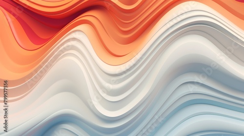 An abstract design with undulating curves in warm tones of orange, blending into cool shades of blue, simulating a fluid dynamic motion. © whilerests
