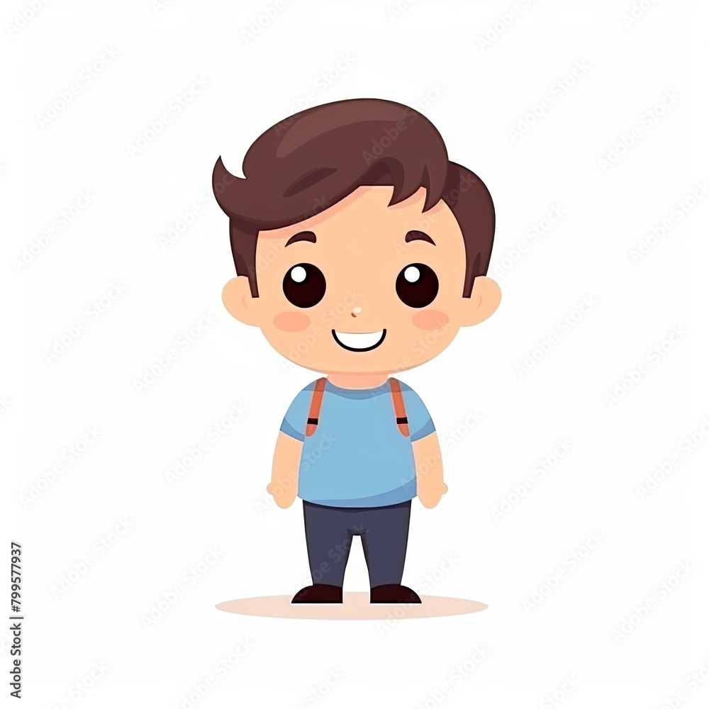 flat illustration of cute pleasant boy, friendly character, white background -