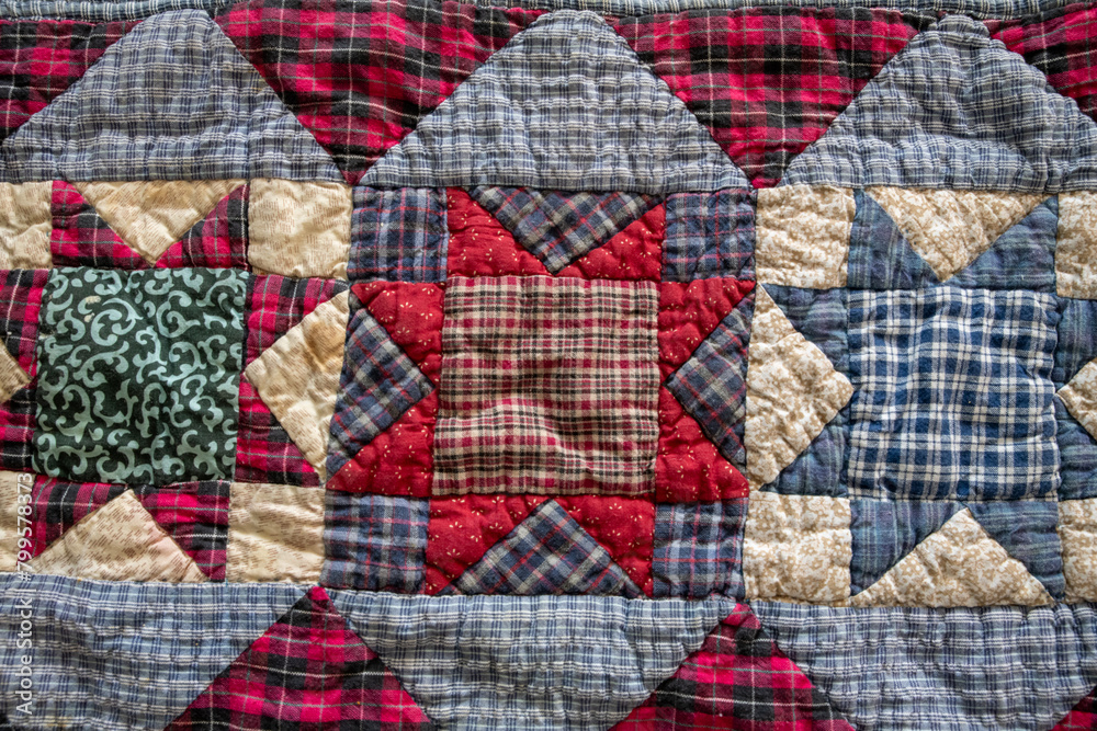 Colorful red, white and blue quilted patterns. Colorful red, white and blue quilted patterns.