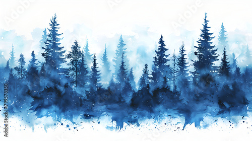 blue pine forest in the style of vector illustration against a white background photo