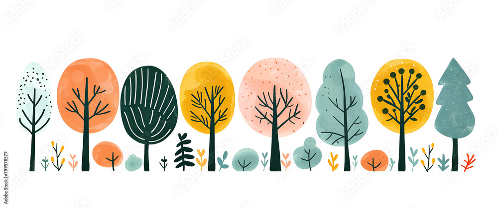 trees in a simple flat style with a green color  on a white background
