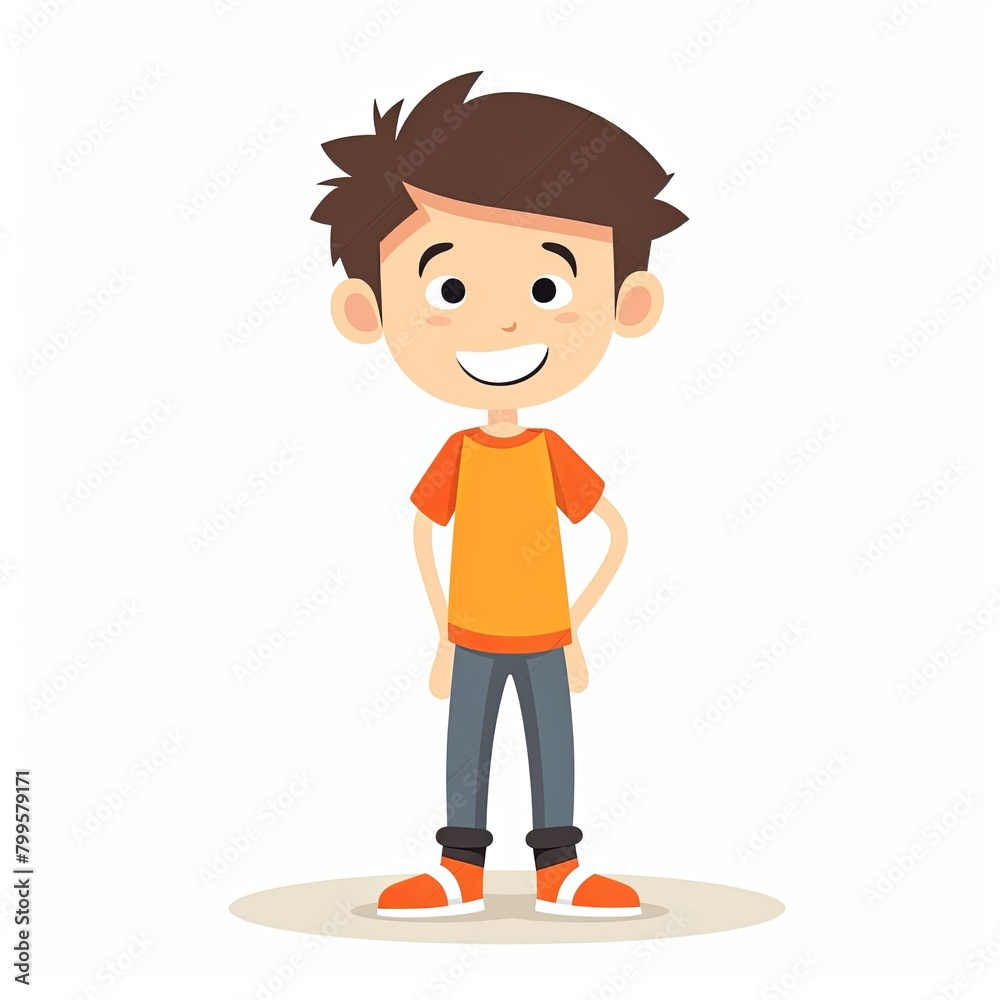 flat illustration of cute pleasant boy, friendly character, white background - flat illustration of cute pleasant boy, friendly character, white background -