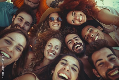 Group of young people having fun outdoors. Group of friends laughing together.