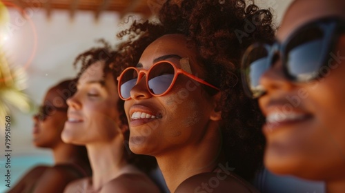 A stock photo of a diverse group of people all smiling and enjoying the benefits of infrared therapy for their various skin conditions..