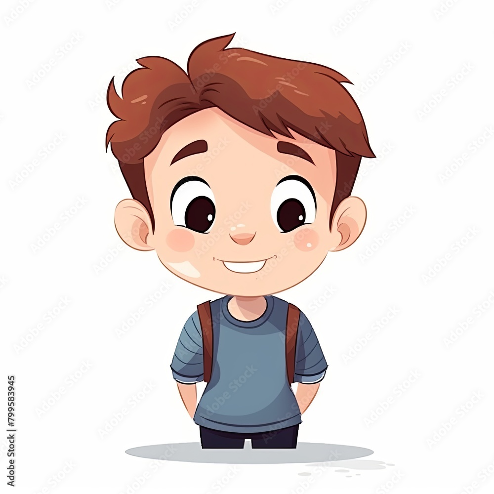 flat illustration of cute pleasant boy, friendly character, white background flat illustration of cute pleasant boy, friendly character, white background