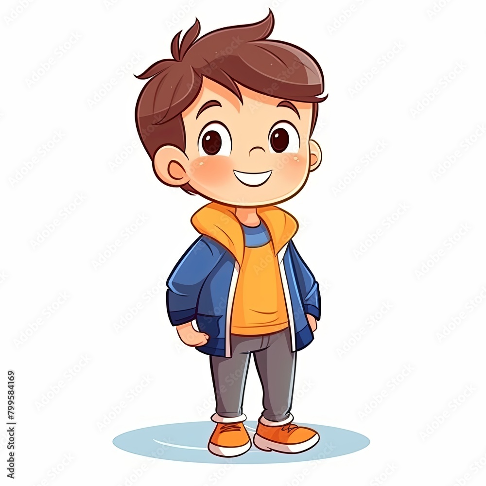 flat illustration of cute pleasant boy, friendly character, white background flat illustration of cute pleasant boy, friendly character, white background
