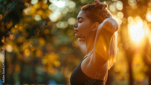 Woman warming up for a morning workout outdoors