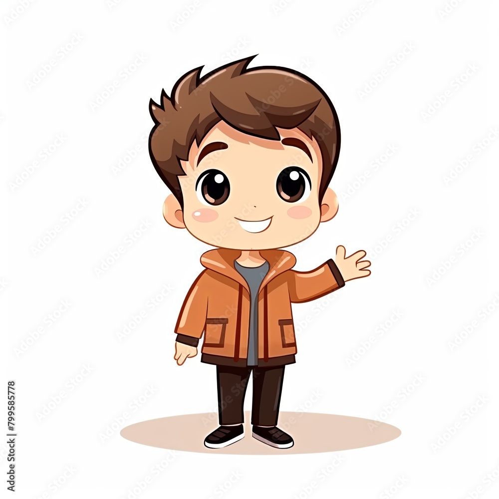 flat illustration of cute pleasant boy, friendly character, white background