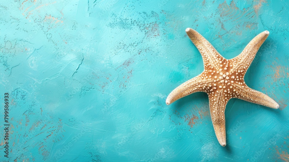 Starfish placed centrally on textured blue background Starfish placed centrally on textured blue background